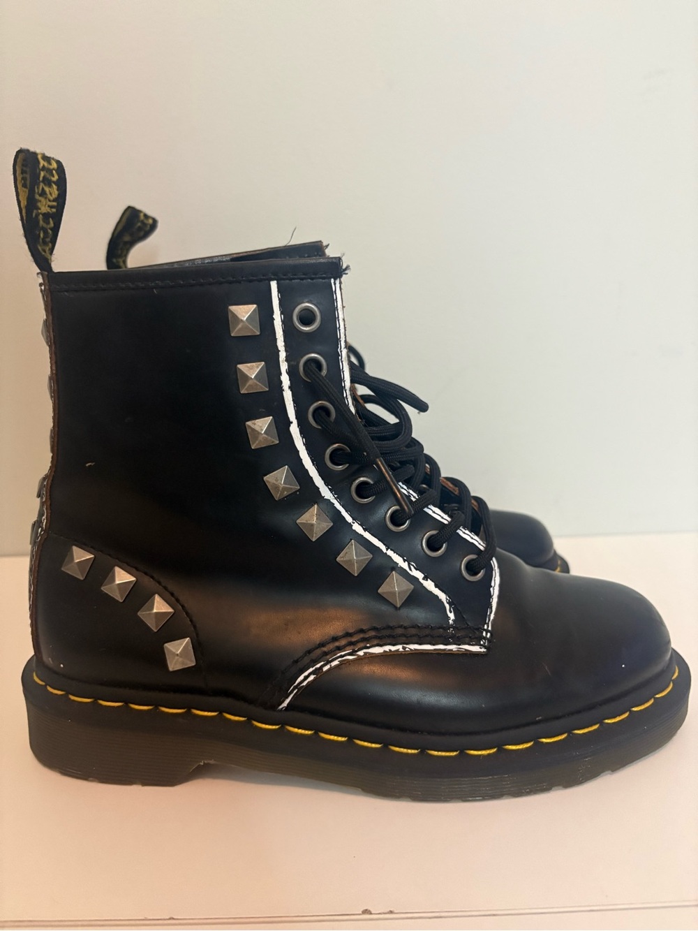 Dr Martens 1460 Stud Rolled Vintage Leather Punk Boots Womens 7